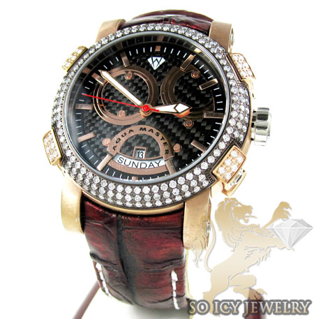 Mens aqua master black & rose steel diamond automatic titanic watch 3.50ct