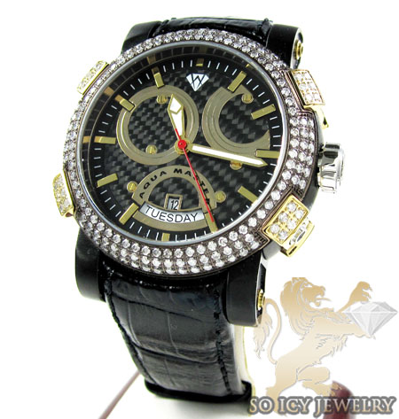 Mens aqua master black & yellow steel diamond automatic titanic watch 3.50ct - Image 1