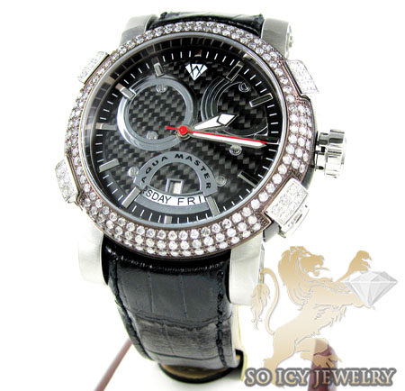 Mens aqua master black & white steel diamond automatic titanic watch 3.50ct