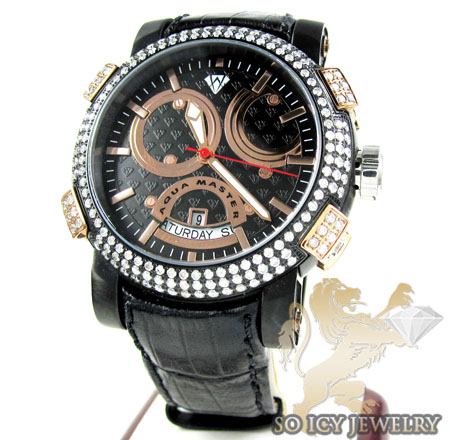 Mens aqua master black & rose steel diamond automatic titanic watch 3.50ct - Image 1