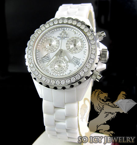 Ladies techno jpm white ceramic diamond watch 2.25ct