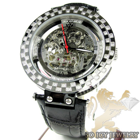 Mens aqua master black & white steel automatic diamond watch 1.25ct 