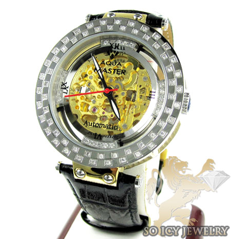 Mens aqua mater yellow & white steel automatic diamond watch 1.25ct