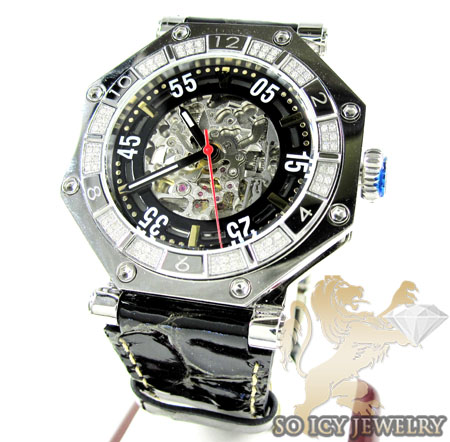 Mens aqua mater white steel automatic diamond octagon watch 1.00ct - Image 1