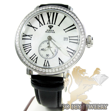Mens aqua master white stainless steel 1 row diamond mechanical watch 2.25ct 