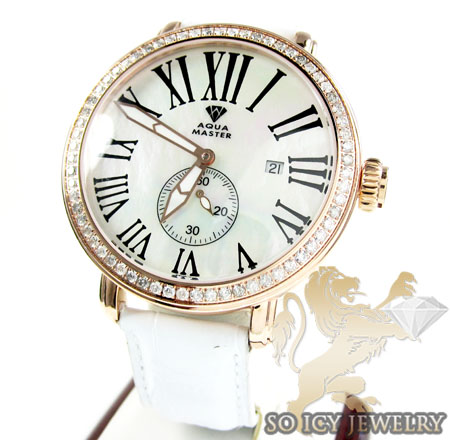 Mens aqua master rose stainless steel 1 row diamond mechanical watch 2.25ct 