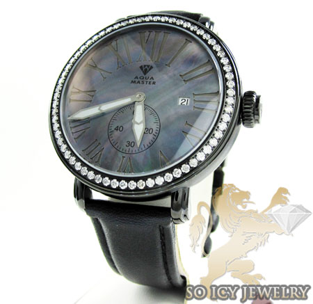 Mens aqua master black stainless steel 1 row diamond mechanical watch 2.25ct 