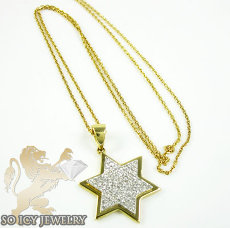 18k yellow gold diamond star of david pendant & chain 0.30ct