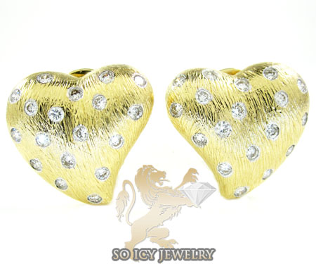 14k yellow gold diamond heart earrings 0.77ct - Image 1