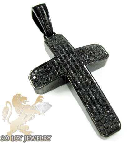 Black sterling silver black diamond cross 1.88ct