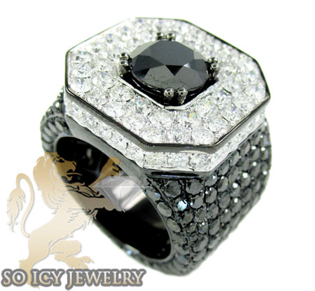 Mens 10k black gold white & black diamond xl ring 21.35ct - Image 1