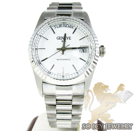 18k white gold gerard petit italy gold mens watch 