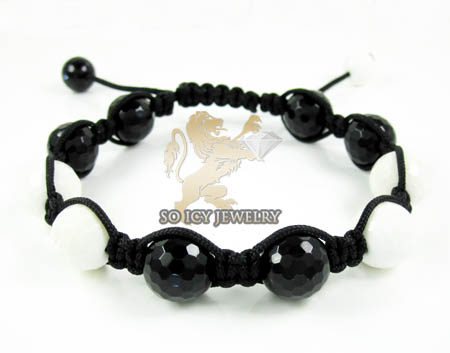 Macramé white & black onyx faceted bead rope bracelet