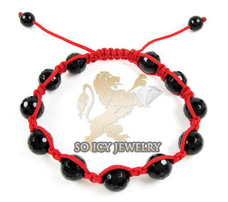 Macramé black onyx faceted bead red rope bracelet