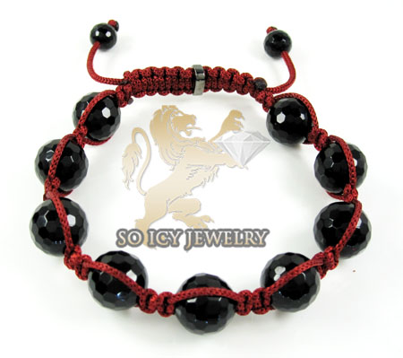 Macramé black onyx faceted bead dark red rope bracelet - Image 1