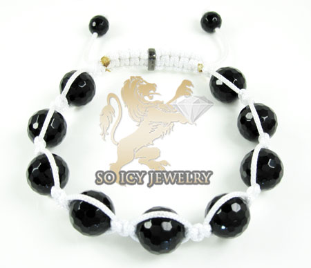 Macramé black onyx faceted bead white rope bracelet 