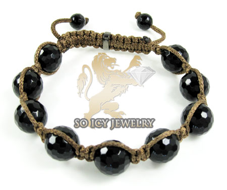 Macramé black onyx faceted bead brown rope bracelet 