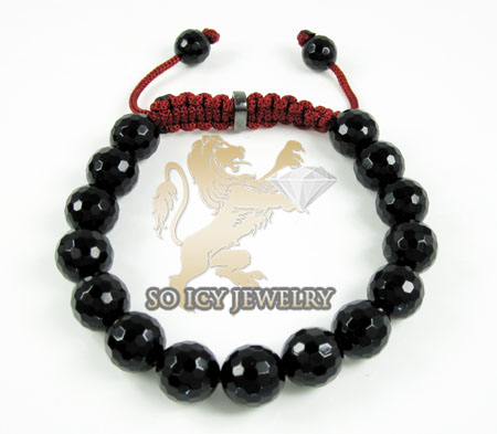 Macramé black onyx faceted bead dark red rope bracelet 