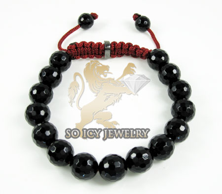Macramé black onyx faceted bead dark red rope bracelet - Image 1