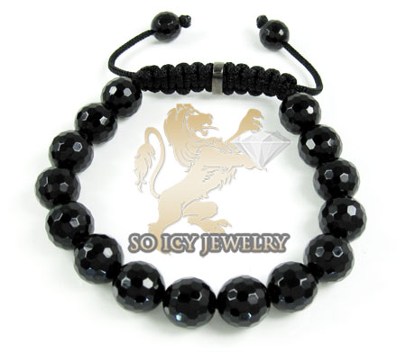 Macramé black onyx faceted bead rope bracelet 