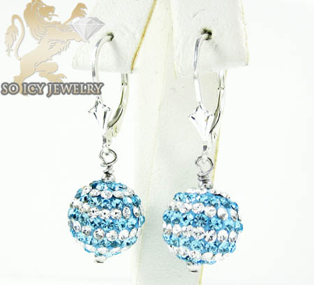Ladies .925 white sterling silver blue & white cz earrings 1.00ct