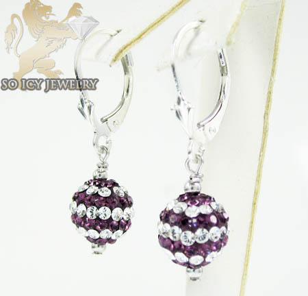 Ladies .925 white sterling silver purple & white cz earrings 1.00ct