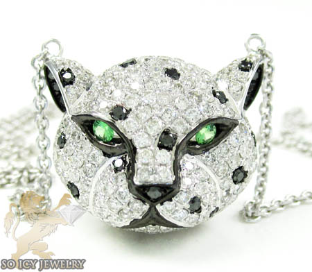 Ladies 18k white gold tiger head diamond pendant 2.00ct