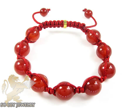 Macramé red onyx smooth bead red rope bracelet 
