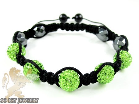 Neon green rhinestone macramé faceted bead rope bracelet 5.00ct