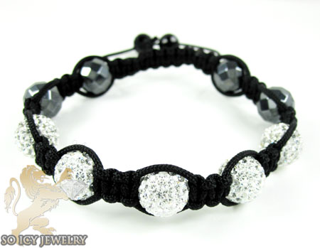 White rhinestone macramé faceted bead rope bracelet 5.00ct
