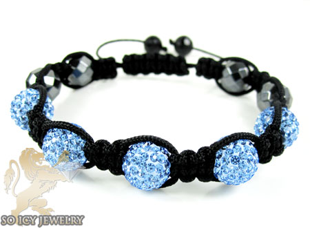 Baby blue rhinestone macramé faceted bead rope bracelet 5.00ct
