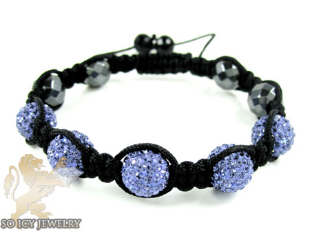 Lavender purple rhinestone macramé faceted bead rope bracelet 5.00ct