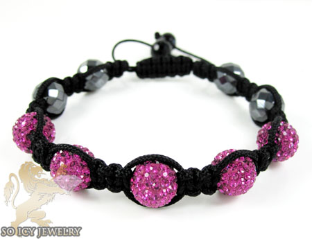 Dark pink rhinestone macramé faceted bead rope bracelet 5.00ct