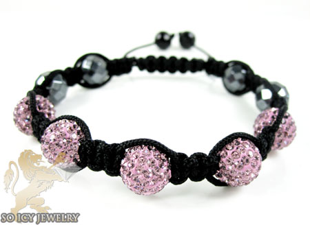 Pink rhinestone macramé faceted bead rope bracelet 5.00ct
