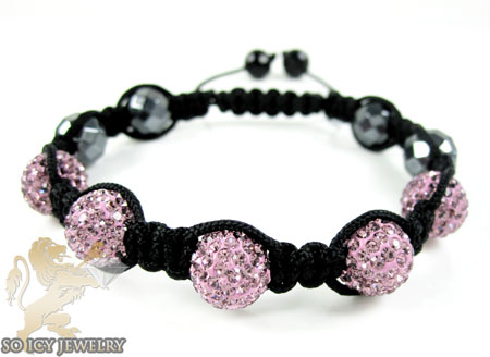 Pink rhinestone macramé faceted bead rope bracelet 5.00ct - Image 1