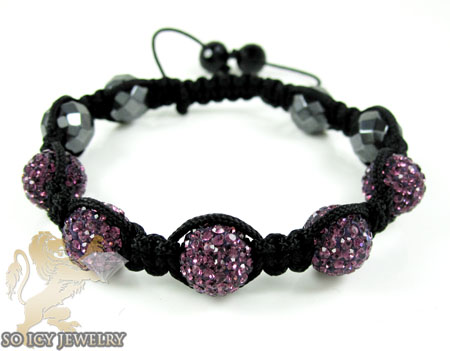 Purple rhinestone macramé faceted bead rope bracelet 5.00ct