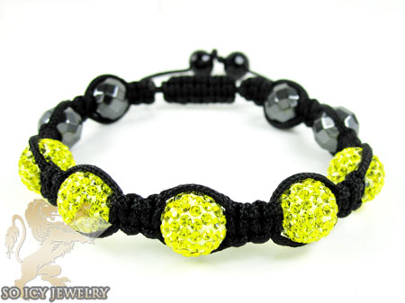 Yellow rhinestone macramé faceted bead rope bracelet 5.00ct