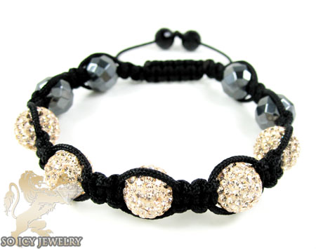 Champagne rhinestone macramé faceted bead rope bracelet 5.00ct - Image 1