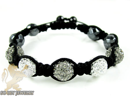 Black & white rhinestone macramé faceted bead rope bracelet 5.00ct