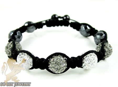 Black & white rhinestone macramé faceted bead rope bracelet 5.00ct - Image 1