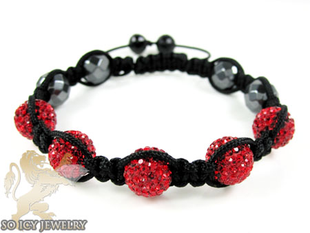 Red rhinestone macramé faceted bead rope bracelet 5.00ct
