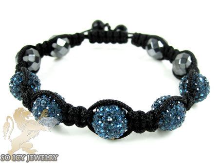 Dark blue rhinestone macramé faceted bead rope bracelet 5.00ct