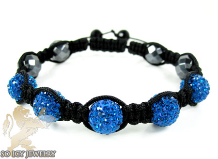 Blue rhinestone macramé faceted bead rope bracelet 5.00ct