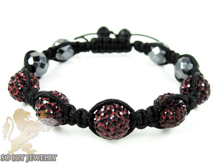 Dark red rhinestone macramé faceted bead rope bracelet 5.00ct