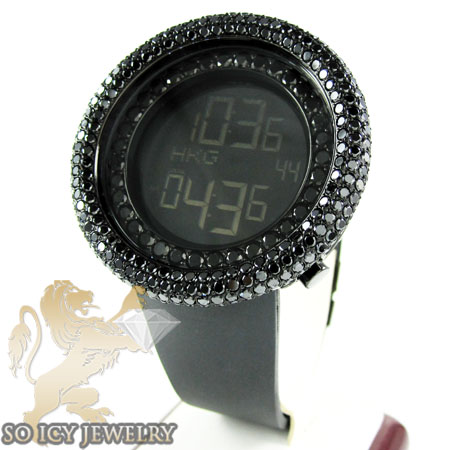Black cz techno com kc digital full case big bezel watch 13.00ct
