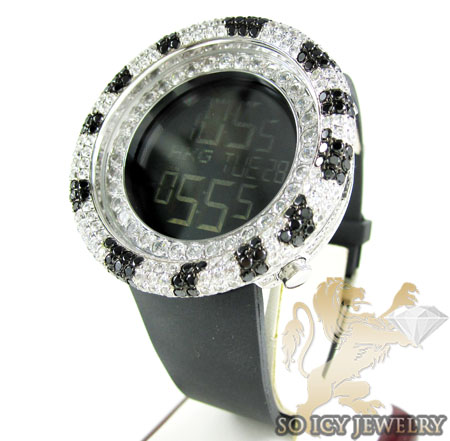 Black & white cz techno com kc digital full case big bezel watch 13.00ct - Image 1