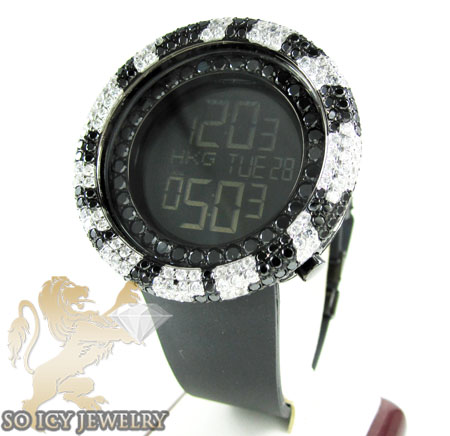Black & white cz techno com kc digital full case big bezel watch 13.00ct - Image 1