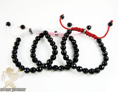 Baby macramé black onyx faceted bead bracelet