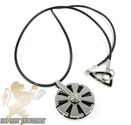 Mens baraka 18k yellow gold & stainless steel wheel necklace