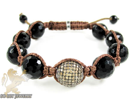 White sterling silver champagne cz macramé faceted bead rope bracelet 0.75ct - Image 1